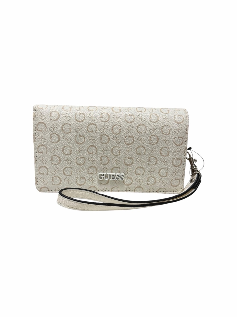 Guess Cream/Tan Logo Faux Leather Wristlet